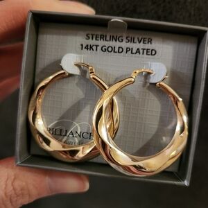 14KT Gold Plated Sterling Silver Twisted Hoop Earrings - Gold